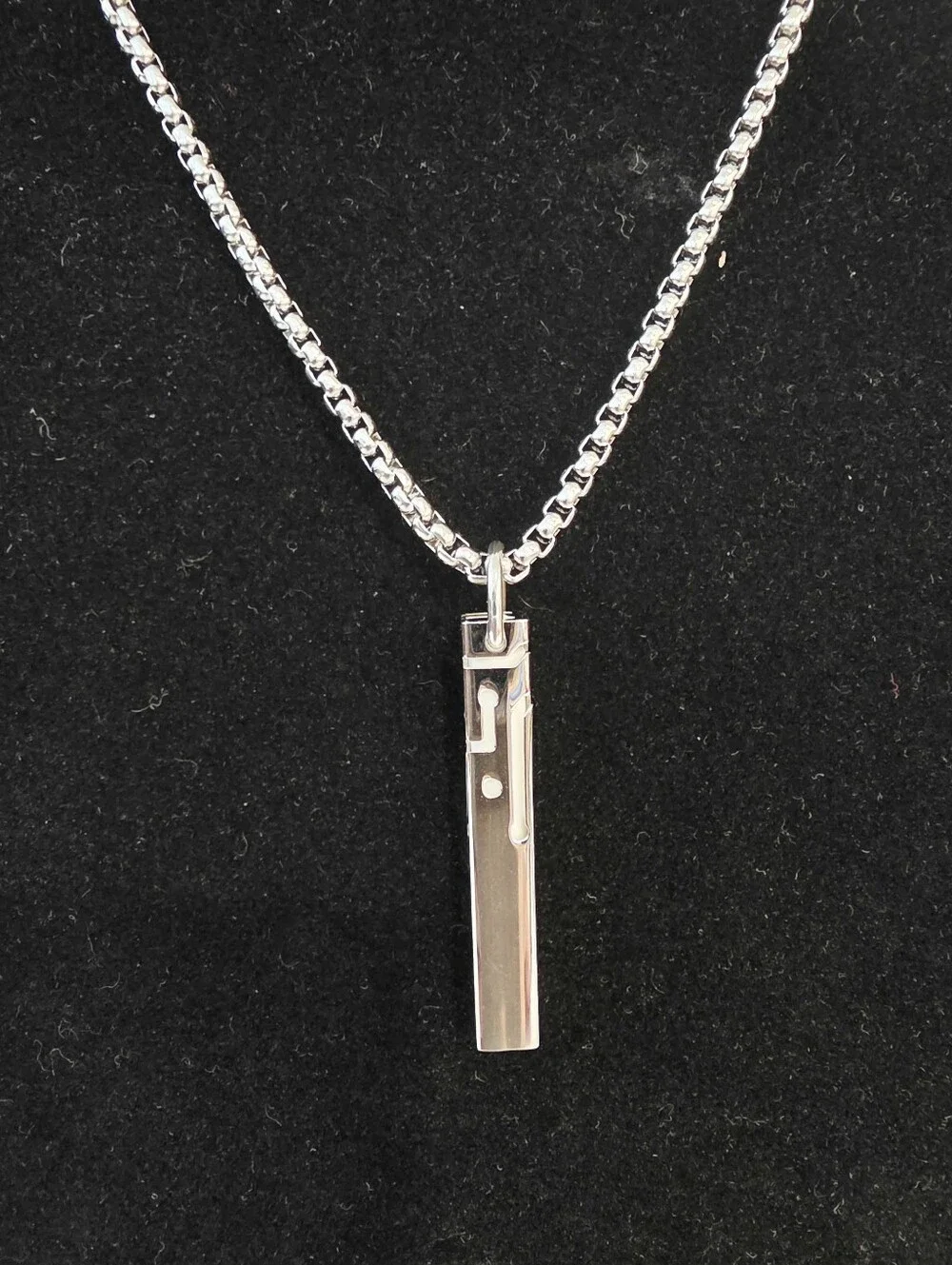 Vitaly Glitch Pendant Necklace, Silvertone, Chain 22
